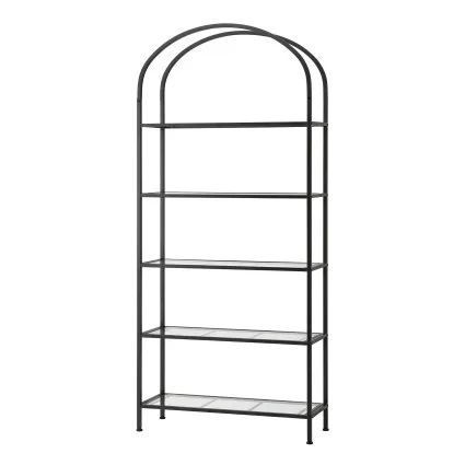 Artiss 5-Tier Industrial Étagère Bookcase Display Shelf with Tempered Glass and Metal Frame Black