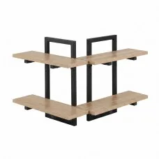 Artiss Set of 2 Floating 2-Tier Wall Shelves Wood Finish with Black Metal Frame 36.5x13.5x40cm 18kg Capacity