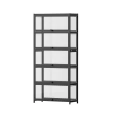 Artiss 5-Tier Black Display Cabinet Bookshelf with Bamboo Frame, Clear Acrylic Panels, and Magnetic Door Closure