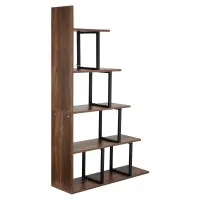 Artiss 5 Tier Ladder Bookshelf Corner Shelf 5‑Tier L Shaped Bookcase Walnut and Black Metal Frame 160cm