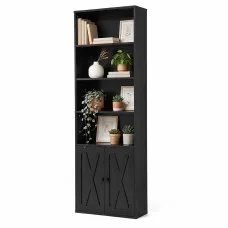 Artiss 6-Tier Black Display Bookshelf Cabinet 60cm W x 180cm H Tall Industrial Storage Unit with Closed Base
