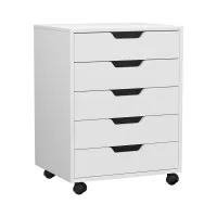 Artiss 5-Drawer Filing Cabinet, Mobile Rolling Storage Chest, Particle Board, White, 49x41x62cm, Locking Wheels