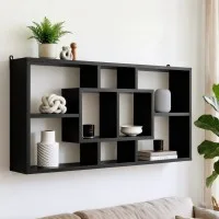 Artiss Floating Wall Shelves Bookshelf Black, 85cm x 16cm x 48cm, 8 Compartments, Melamine Finish, Versatile Display