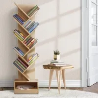 Artiss Tree Bookshelf, Particle Board, Natural Finish, 40x19.5x150cm, 9 Tiers, Creative Design, Easy Assembly
