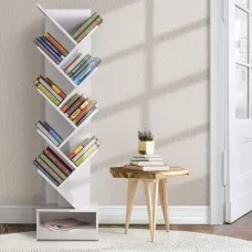 Artiss Tree Bookshelf, Particle Board, 9 Tiers, White, 40x19.5x150cm, Nature-Inspired Design, Sturdy & Easy Assembly