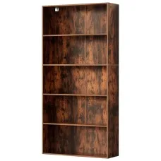 Artiss 5-Tier Walnut Bookshelf, 6 Adjustable Shelves, Anti-Tip Kit, 90x30x182cm, Easy Assembly