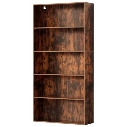 Artiss 5-Tier Walnut Bookshelf, 6 Adjustable Shelves, Anti-Tip Kit, 90x30x182cm, Easy Assembly