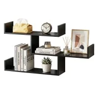Artiss Floating Wall Shelf 3 Tier Wall-Mounted Storage Organiser Black Minimalist Design