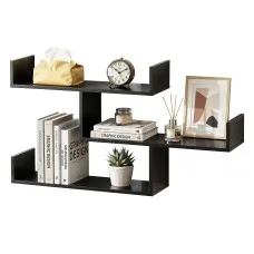 Artiss Floating Wall Shelf 3 Tier Wall-Mounted Storage Organiser Black Minimalist Design
