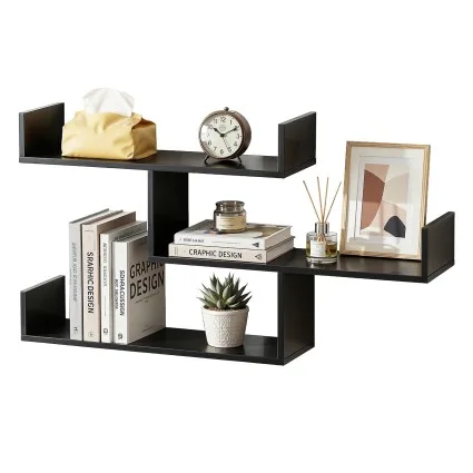 Artiss Floating Wall Shelf 3 Tier Wall-Mounted Storage Organiser Black Minimalist Design