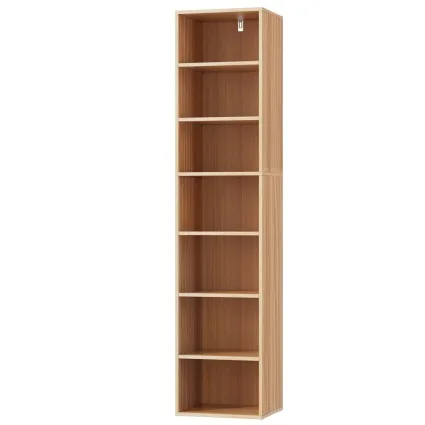 Artiss Bookshelf, 7-Tier, Pine Finish, 33x30x150cm, Adjustable Shelves, Anti-Tip Kit, Easy Assembly, Stylish Storage