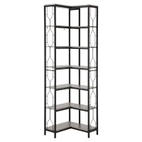 Artiss 6-Tier L-Shaped Corner Bookshelf Oak with Black Metal Frame Hexagonal Display 200cm Tall Shelf