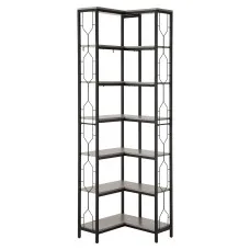 Artiss 6-Tier L-Shaped Corner Bookshelf Oak with Black Metal Frame Hexagonal Display 200cm Tall Shelf