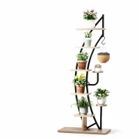 Artiss Plant Stand 6-Tier Ladder Shelf, E2 Particle Board, Black, 60x30x155cm, Indoor Outdoor Space-Saving Design