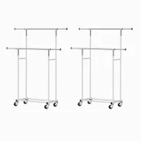 Artiss 2 Pack Clothes Rack Double Rod Adjustable Airer Rail Coat Stand Heavy-Duty Collapsible Silver White