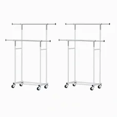 Artiss 2 Pack Clothes Rack Double Rod Adjustable Airer Rail Coat Stand Heavy-Duty Collapsible Silver White