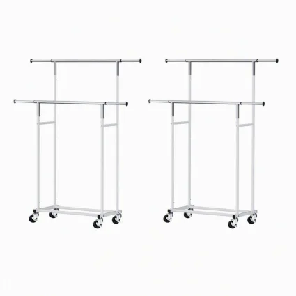 Artiss 2 Pack Clothes Rack Double Rod Adjustable Airer Rail Coat Stand Heavy-Duty Collapsible Silver White