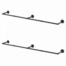 Artiss Clothes Rack Garment Rail 2 Pack Wall Mounted Metal Black Space Saving with Hanging Hooks