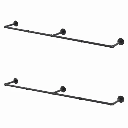 Artiss Clothes Rack Garment Rail 2 Pack Wall Mounted Metal Black Space Saving with Hanging Hooks
