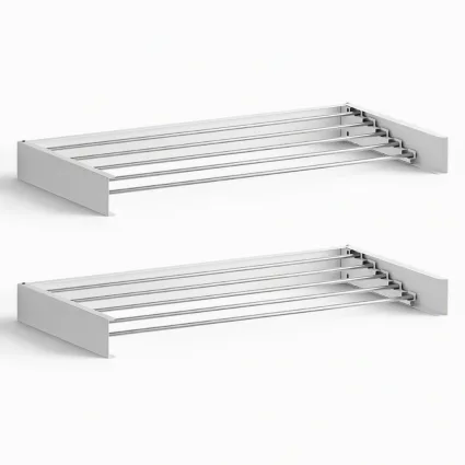 Artiss Set of 2 Wall Mounted Clothes Airers 100cm Foldable 15kg Stainless Steel Rods White