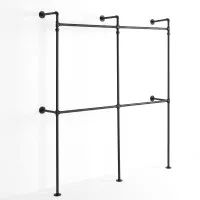 Artiss Industrial Clothing Rack 206cm Wall Mounted Heavy Duty Metal Open Wardrobe Organiser Black for Bedroom