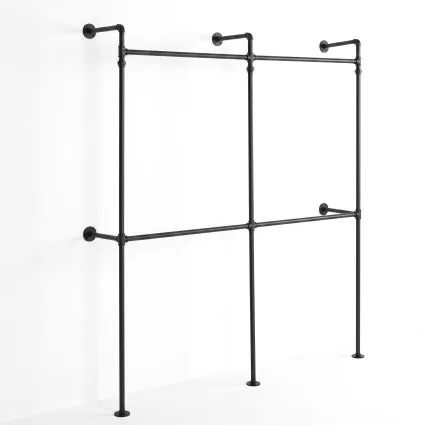 Artiss Industrial Clothing Rack 206cm Wall Mounted Heavy Duty Metal Open Wardrobe Organiser Black for Bedroom