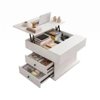Artiss Lift Top Coffee Table 71cm Square 2-in-1 Work Desk with Rotating Top Hidden Storage and Drawers White