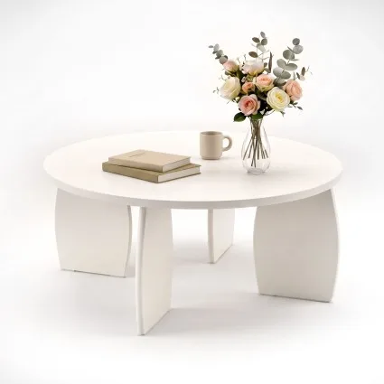 Artiss Round Coffee Table 78cm High-Gloss Centre Table MDF Cream White Minimalist Living Room Furniture