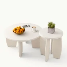 Artiss 2-Piece Round Coffee and Side Table Set 78cm Cream High-Gloss MDF Living Room Bedroom Furniture