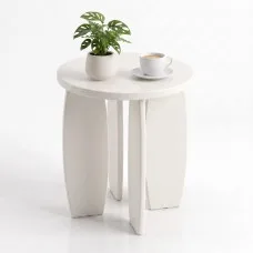 Artiss Round End Table 40cm High-Gloss Cream White Side Bedside Nightstand Small Coffee Table MDF