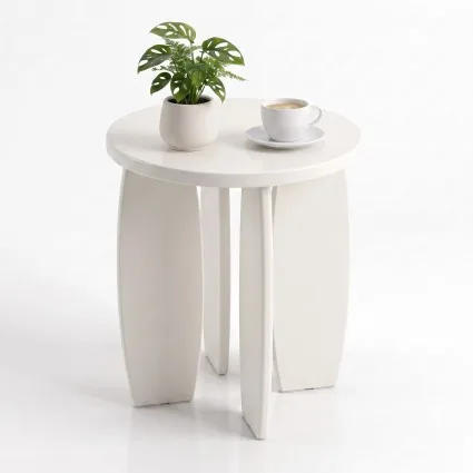 Artiss Round End Table 40cm High-Gloss Cream White Side Bedside Nightstand Small Coffee Table MDF