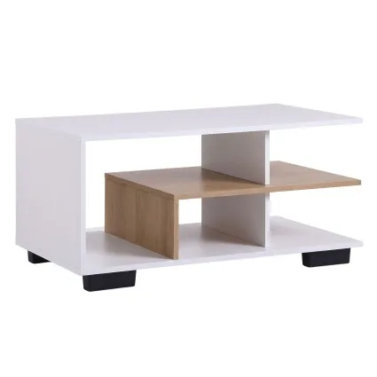 Artiss Coffee Table 90cm 3-Tier Open Storage Shelf 50kg Top Load Modern Living Room White and Wood
