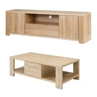Artiss 2-Piece Pine TV Unit and Coffee Table Set 180cm Entertainment Unit 90cm Coffee Table Natural Woodgrain