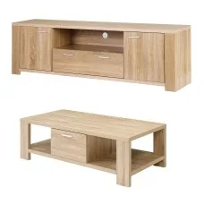 Artiss 2-Piece Pine TV Unit and Coffee Table Set 180cm Entertainment Unit 90cm Coffee Table Natural Woodgrain