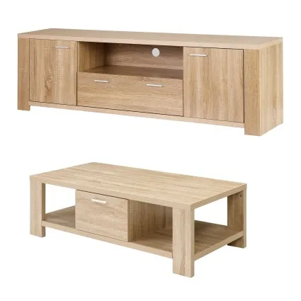 Artiss 2-Piece Pine TV Unit and Coffee Table Set 180cm Entertainment Unit 90cm Coffee Table Natural Woodgrain