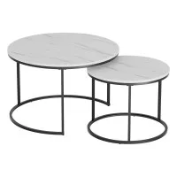 Artiss Nesting Coffee Table Set of 2 with Marble Effect Top, Metal Frame, 70cm & 50cm, Space-Saving, Easy to Assemble