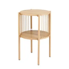 Artiss 2-Tier Round Coffee Table, 15mm E1 MDF, Metal Frame, Rustic Design, 39x39x65cm, Pine Finish, Easy Assembly