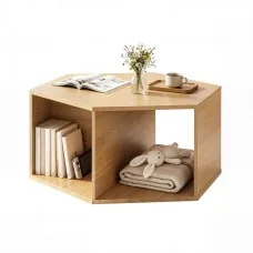 Artiss Hexagonal Coffee Table 80cm Oak E1 MDF with Open Storage and 2-Way Display Side Table Design