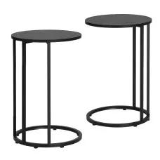 Artiss C-Shaped End Table Set of 2 Black Round Side Tables Space-Saving Sofa Laptop Bedside Stands
