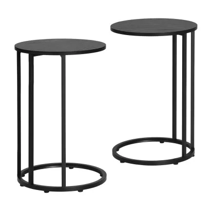 Artiss C-Shaped End Table Set of 2 Black Round Side Tables Space-Saving Sofa Laptop Bedside Stands