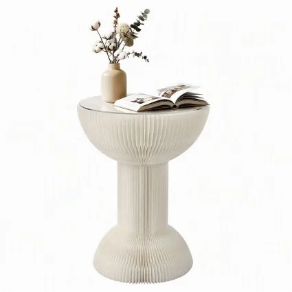 Artiss Paper End Table 40cm White Honeycomb Foldable Round Coffee Bedside Side Table with Acrylic Top and 10kg Capacity
