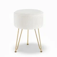 Artiss Velvet Ottoman Foot Stool, Round White with Gold Legs, 33x33x46cm, MDF Frame, High-Resilience Foam Padding