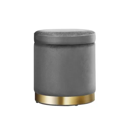 Artiss Ottoman Storage Foot Stool Round Velvet Charcoal Grey 40x40x45cm with Gold Base, 120kg Capacity