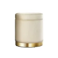 Artiss Cream Velvet Ottoman Storage Footstool - Round, Tufted, Multi-use Seating with Gold Ring, 120kg Capacity