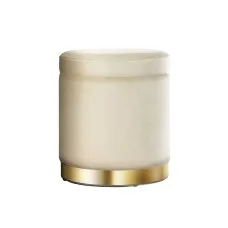 Artiss Cream Velvet Ottoman Storage Footstool - Round, Tufted, Multi-use Seating with Gold Ring, 120kg Capacity