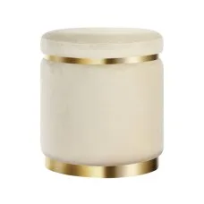 Artiss Ottoman Foot Stool - Round Velvet Cream, Tufted Seat, Gold Accents, 40x40x45cm, Elegant & Sturdy Design