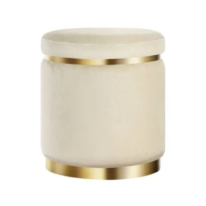 Artiss Ottoman Foot Stool - Round Velvet Cream, Tufted Seat, Gold Accents, 40x40x45cm, Elegant & Sturdy Design