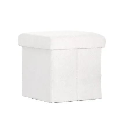 Artiss Janeska Ottoman Storage Footstool - White Boucle Fabric, Versatile Seating & Hidden Storage Solution