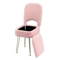 Artiss Pink Sherpa Storage Ottoman Vanity Stool with Folding Backrest and Metal Legs for Compact Spaces