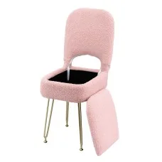 Artiss Pink Sherpa Storage Ottoman Vanity Stool with Folding Backrest and Metal Legs for Compact Spaces